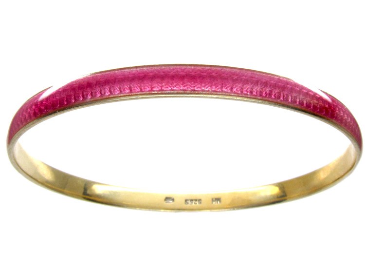 Edwardian Pink Enamel Silver Gilt Slave Bangle
