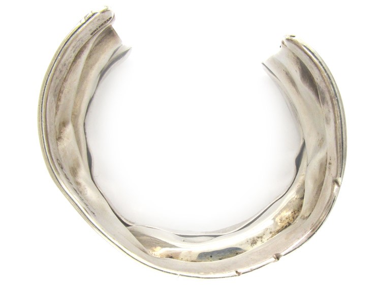 Wide Silver Ripple Bangle