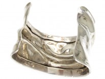 Wide Silver Ripple Bangle