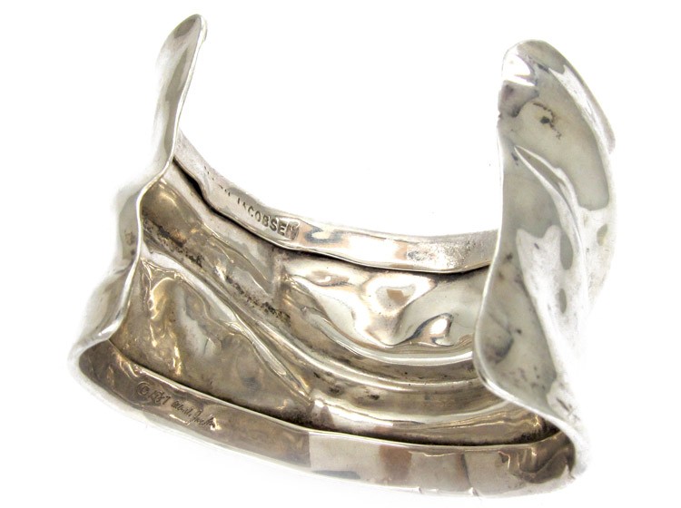 Wide Silver Ripple Bangle