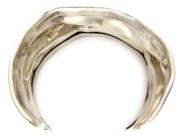 Wide Silver Ripple Bangle