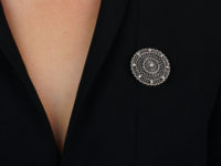 Edwardian Platinum Diamond & Natural Pearl Round Brooch