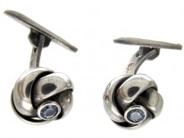 Silver Knot Cufflinks Set with Sapphires