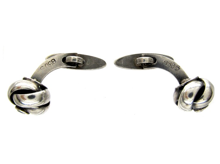Silver Knot Cufflinks Set with Sapphires