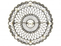 Edwardian Platinum Diamond & Natural Pearl Round Brooch