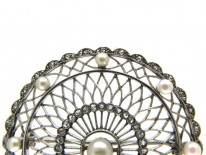 Edwardian Platinum Diamond & Natural Pearl Round Brooch