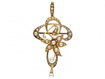 Art Nouveau 15ct Gold Natural Pearls Brooch Pendant