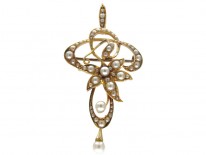 Art Nouveau 15ct Gold Natural Pearls Brooch Pendant