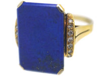 14ct Gold Lapis & Diamond Tablet Ring