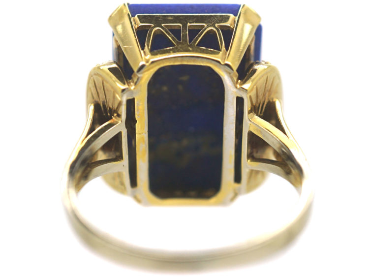 14ct Gold Lapis & Diamond Tablet Ring