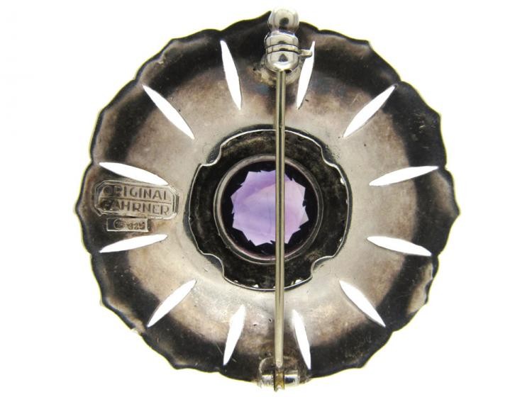 Theodor Farhner Amethyst, Marcasite & Silver Brooch