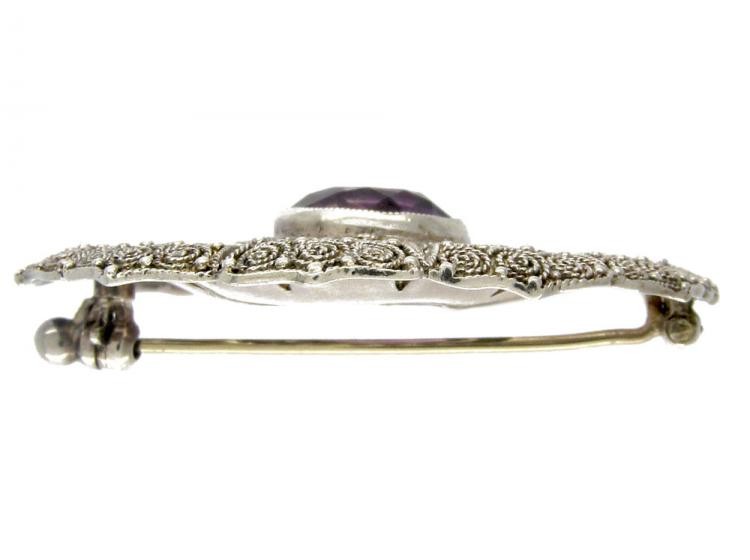 Theodor Farhner Amethyst, Marcasite & Silver Brooch