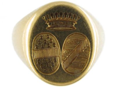 French 18ct Gold Double Crested Signet Ring