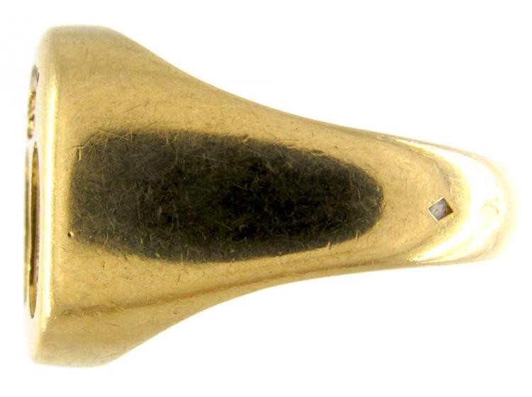 French 18ct Gold Double Crested Signet Ring