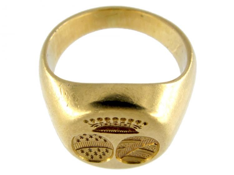 French 18ct Gold Double Crested Signet Ring