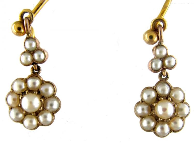 Natural Split Pearl Victorian Flower Drop Earrings