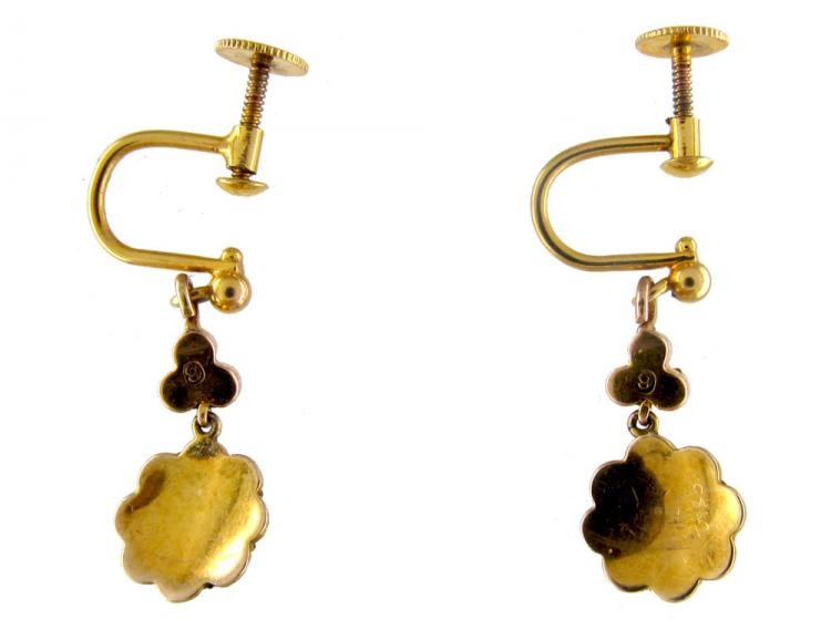 Natural Split Pearl Victorian Flower Drop Earrings