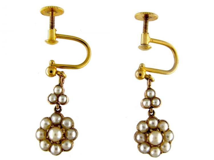 Natural Split Pearl Victorian Flower Drop Earrings