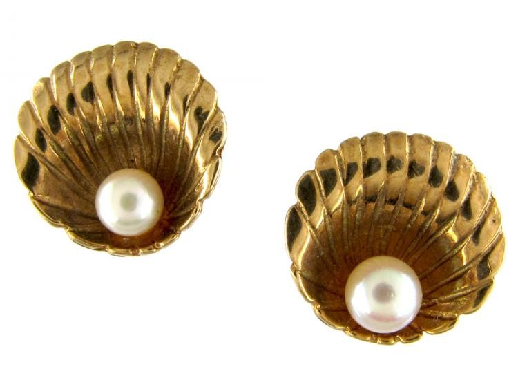 Yellow Gold & Pearl Shell Earstuds