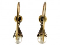 Natural Pearl & Diamond Earrings Set in Yellow Gold