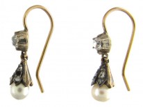 Natural Pearl & Diamond Earrings Set in Yellow Gold