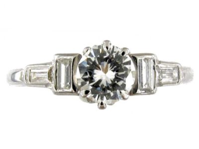 Diamond Solitaire Ring with Diamond Baguette Shoulders