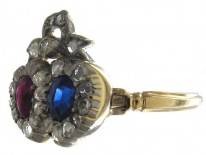 Sapphire, Ruby & Diamond Victorian Double Heart Ring