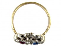 Sapphire, Ruby & Diamond Victorian Double Heart Ring