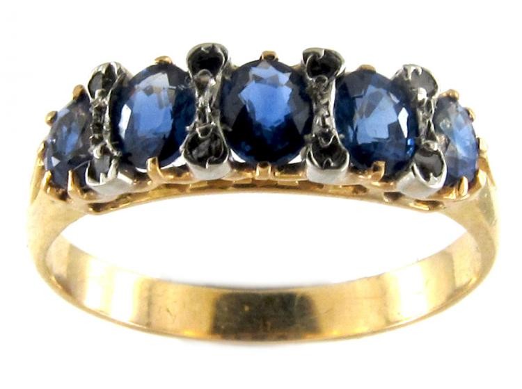 Sapphire & Rose Diamond Five Stone Ring