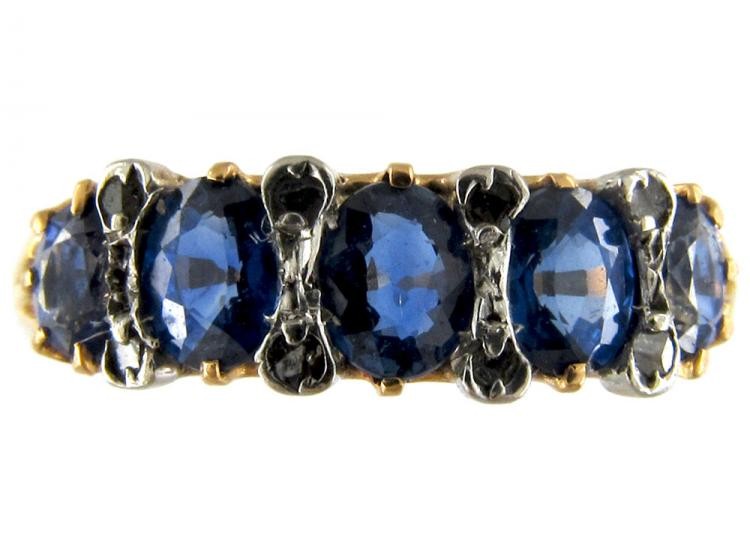 Sapphire & Rose Diamond Five Stone Ring