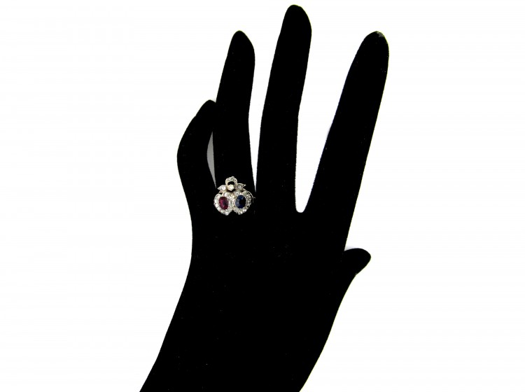 Sapphire, Ruby & Diamond Victorian Double Heart Ring