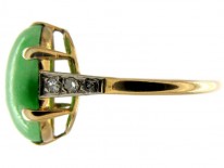 Art Deco Single Stone Jade Ring with Diamond Detail