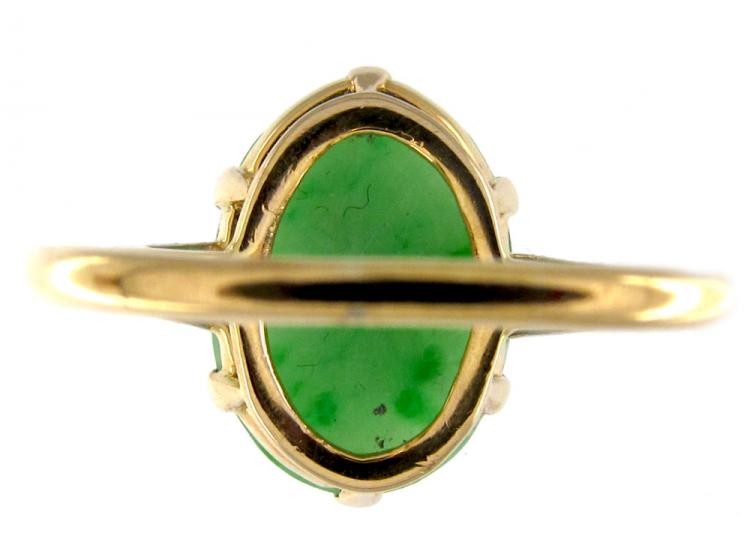 Art Deco Single Stone Jade Ring with Diamond Detail
