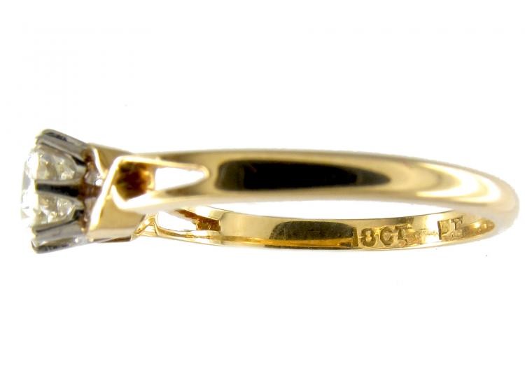 Single Stone Diamond Yellow Gold Solitaire Ring of Geometric Design