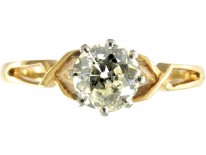 Single Stone Diamond Yellow Gold Solitaire Ring of Geometric Design