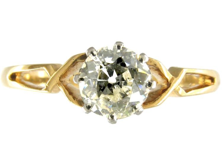 Single Stone Diamond Yellow Gold Solitaire Ring of Geometric Design