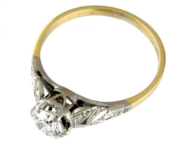 Art Deco Single Stone Diamond Ring Set in 18ct Yellow Gold