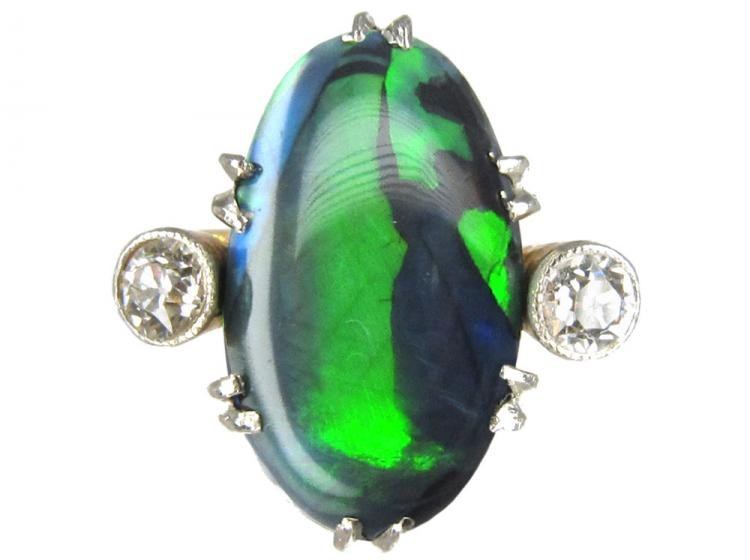 Art Deco Black Opal & Diamond Ring