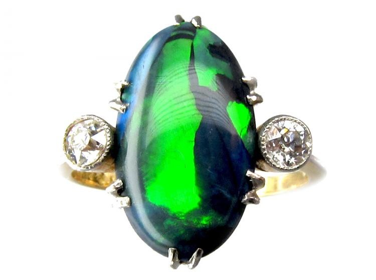 Art Deco Black Opal & Diamond Ring