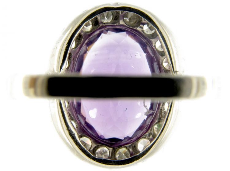 Large Amethyst & Diamond Oval Cluster Ring