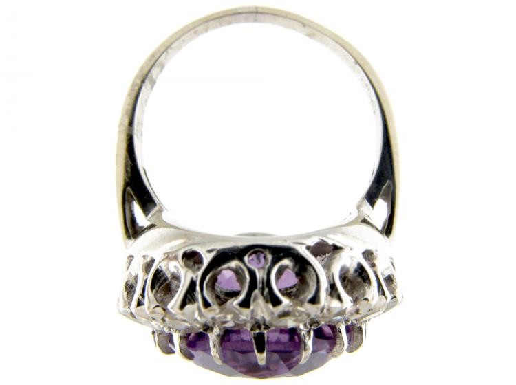 Large Amethyst & Diamond Oval Cluster Ring