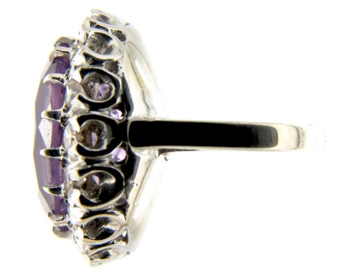 Large Amethyst & Diamond Oval Cluster Ring