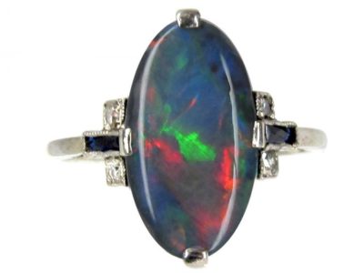 Art Deco Black Opal, Diamond & Sapphire Ring