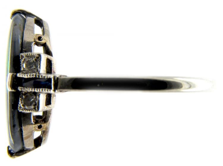 Art Deco Black Opal, Diamond & Sapphire Ring