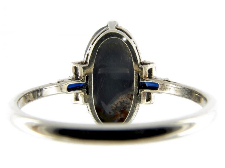 Art Deco Black Opal, Diamond & Sapphire Ring
