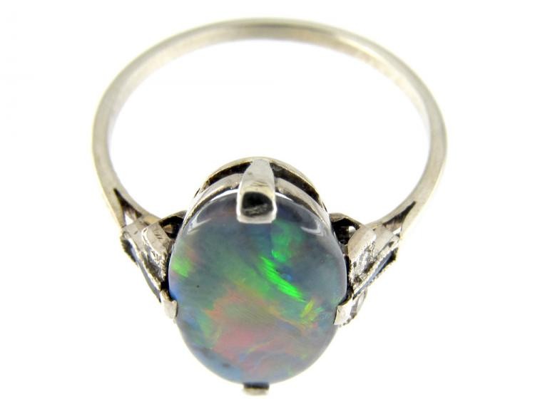 Art Deco Black Opal, Diamond & Sapphire Ring