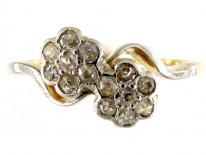 Diamond Double Cluster Crossover Flowerhead Ring