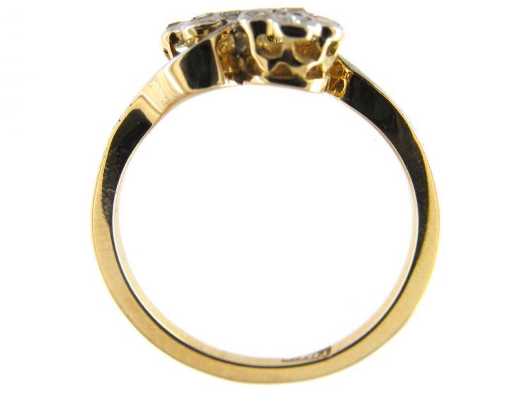 Diamond Double Cluster Crossover Flowerhead Ring