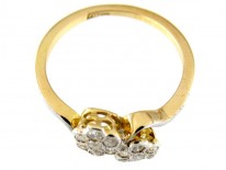 Diamond Double Cluster Crossover Flowerhead Ring