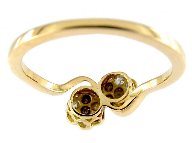 Diamond Double Cluster Crossover Flowerhead Ring